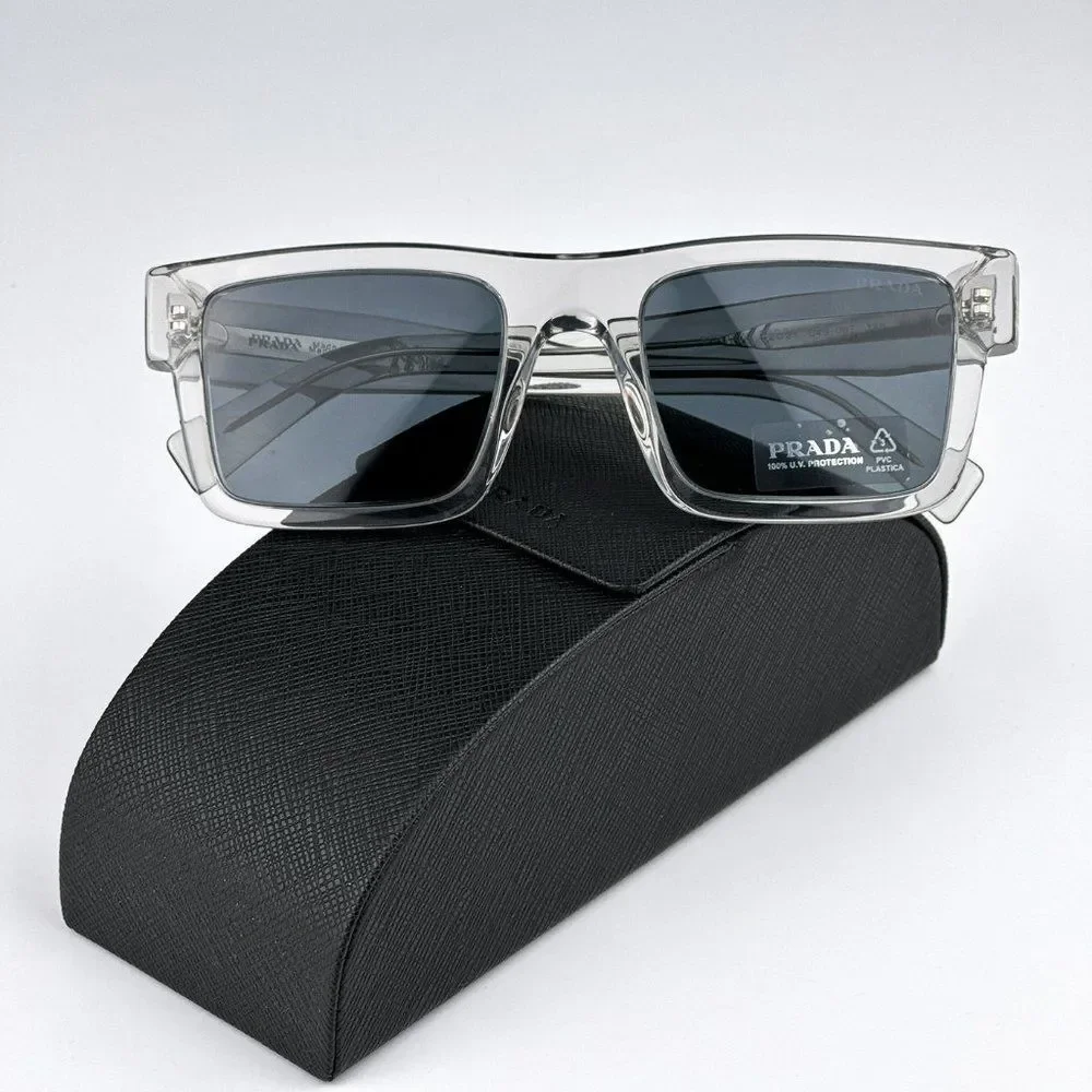 NEW Prada PR19WS U4309T  Crystal Grey Dark Grey Square Unisex Sunglasses